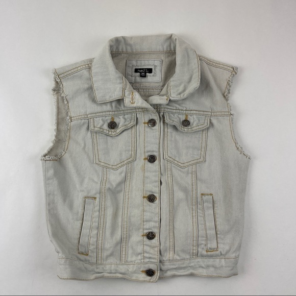 Rue 21 Jean Jacket Womens Medium Cut Off Light Wash - Picture 1 of 8
